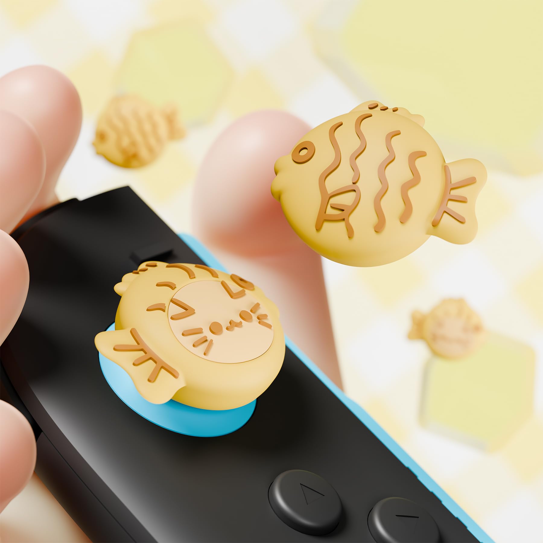 playvital Tapas para Joystick para Nintendo Switch 2 2025, 4 Piezas | Silicona Suave, Mejor Control, Antideslizante, Protección Diaria, Tacto Cómodo, Diseño Kawaii, Taiyaki Kitten