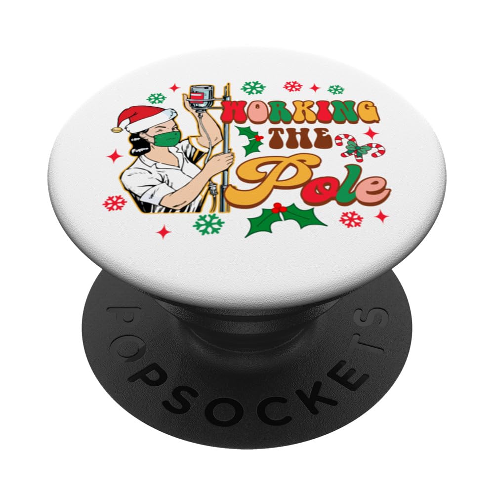 Funny Nurse ER RN ICU Nurse Christmas Xmas Working The Pole PopSockets Swappable PopGrip
