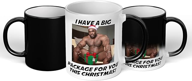 Print Maniacs Barry Wood Christmas Gift Secret Santa Stocking Women Girls Her Hot Coffee Tea Xmas Present Adult Joke Funny Rude Naughty Big Package Mug (Magic Reveal)