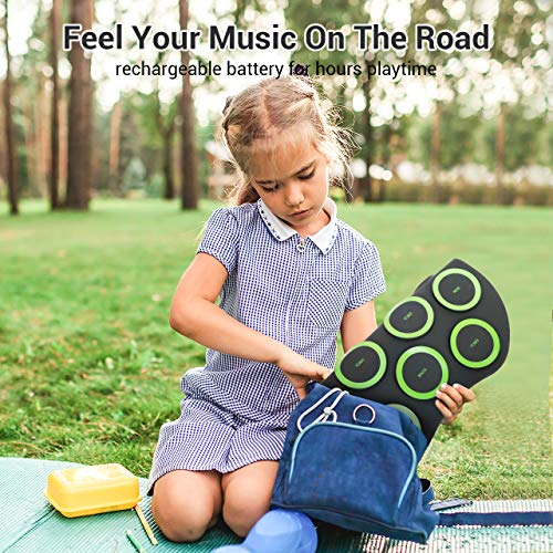 Electronic Drum Kit 9 Pads Roll-up Practice Drum Set for 8h Playing With Built-in Speaker, Headphone, USB MIDI Jack for Kids, Teens, and Adults Beginner, Best Birthday Gift