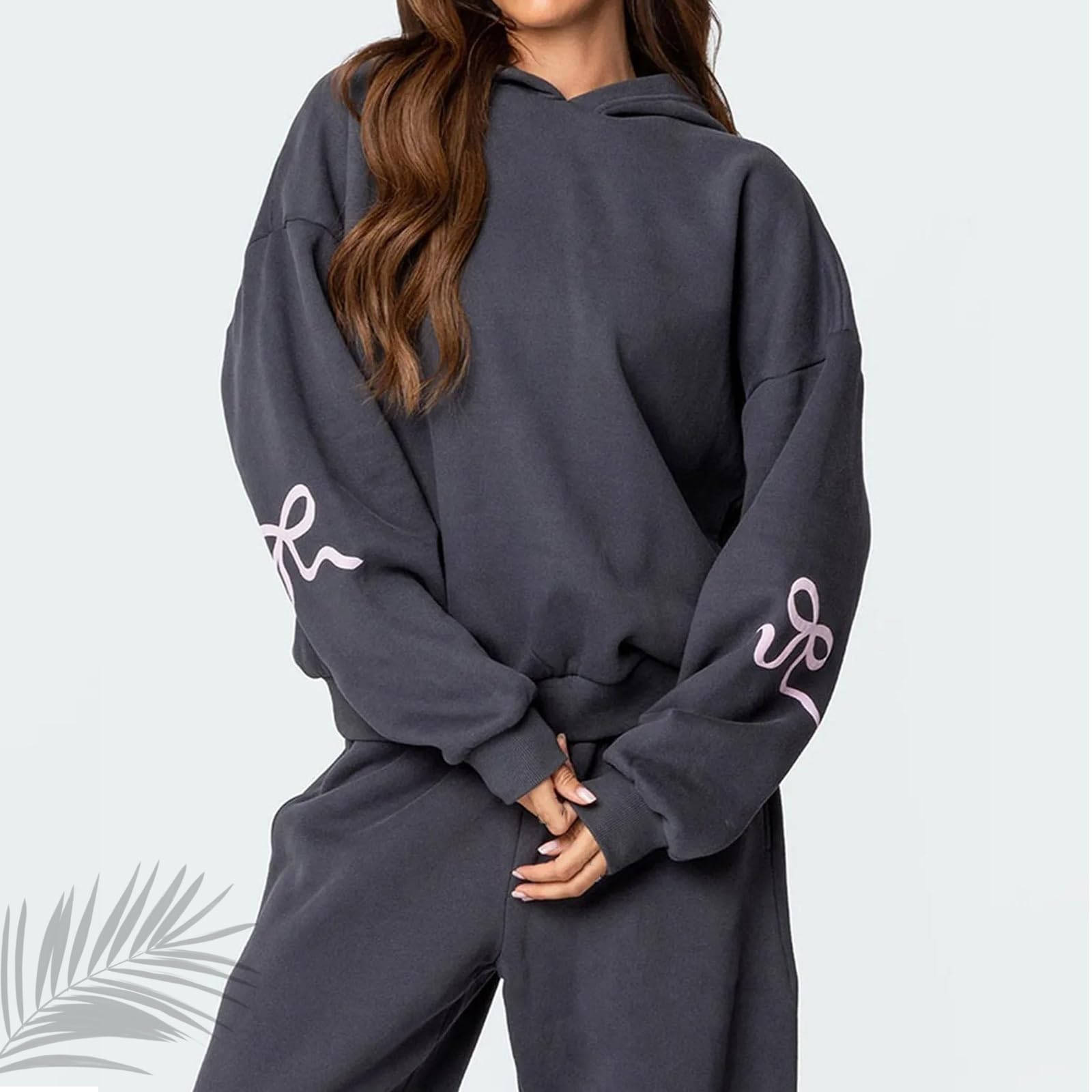 Ensemble 2 pièces à capuche et pantalon de survêtement à imprimé graphique avec nœud et pantalon de survêtement à manches longues et pantalon de survêtement à jambes larges