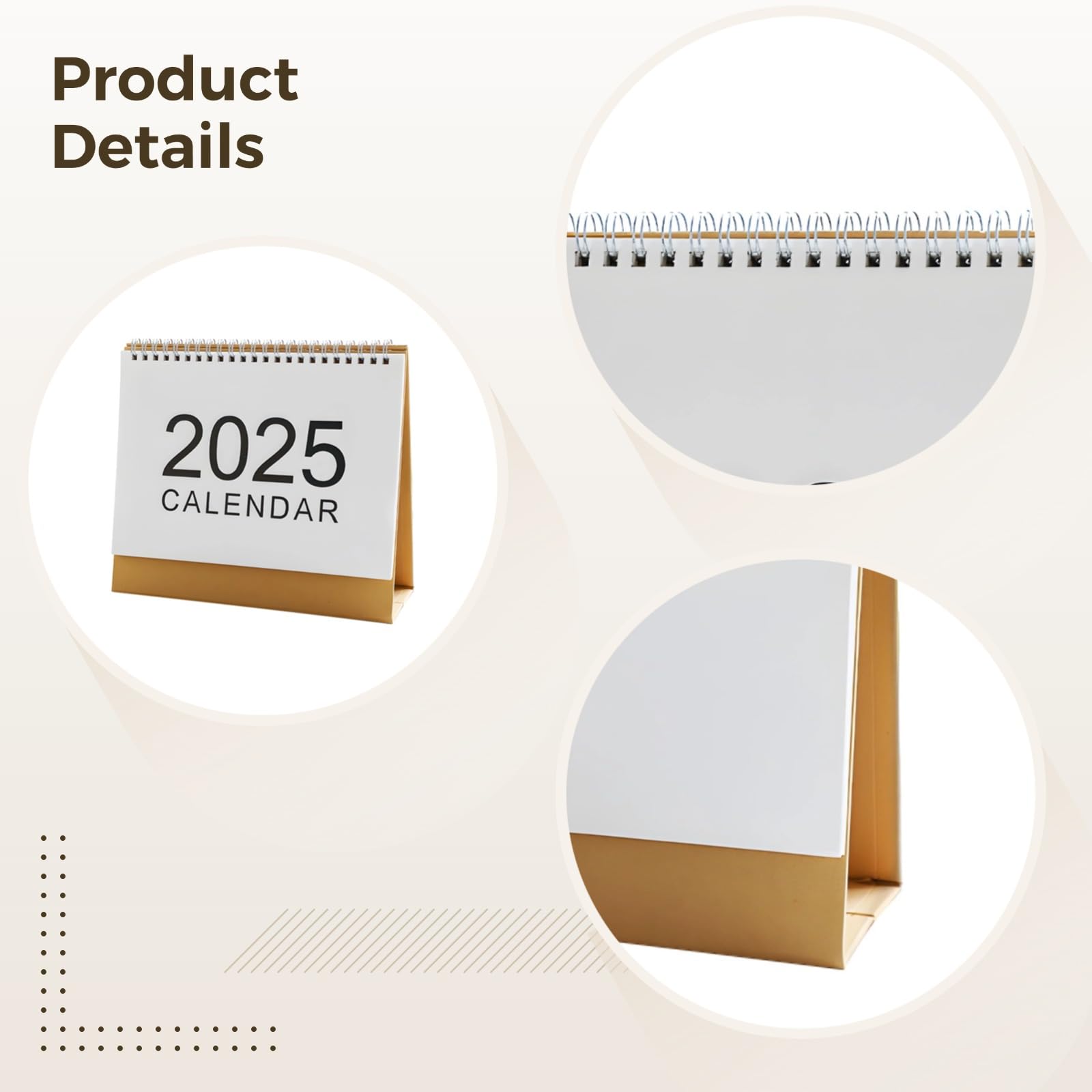 Mini calendario da scrivania 2025, confezione da 2, semplice planner mensile con design a spirale e base marrone, grande frontale 2025, stile minimalista bianco, ideale per uso ufficio, pianificazione
