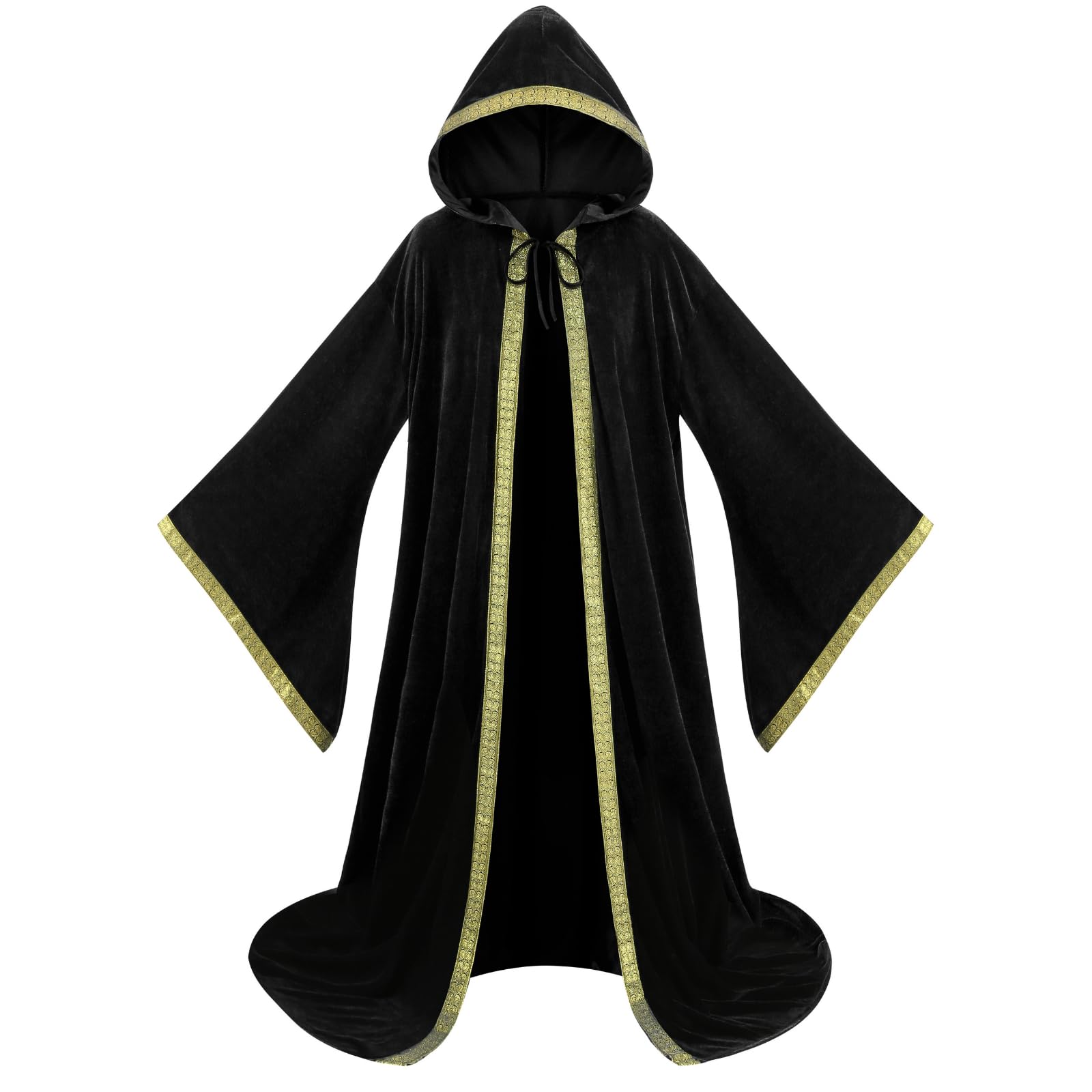 Velvet Wizard Robe with Hooded and Sleeves, Halloween Fancy Cool Cosplay Costume