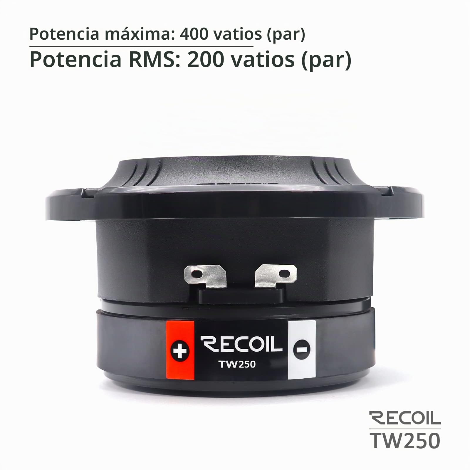 RECOIL TW250 Super tweeters Tipo Bala 3.5" (96mm) para Auto, Alta Compresión, Bobina de Voz Kapton, Aluminio, 400W Máx / 200W RMS