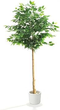Artificial Ficus Tree, 6Ft | White pot, adjustable realistic branches and leaves, indoor outdoor home decoration