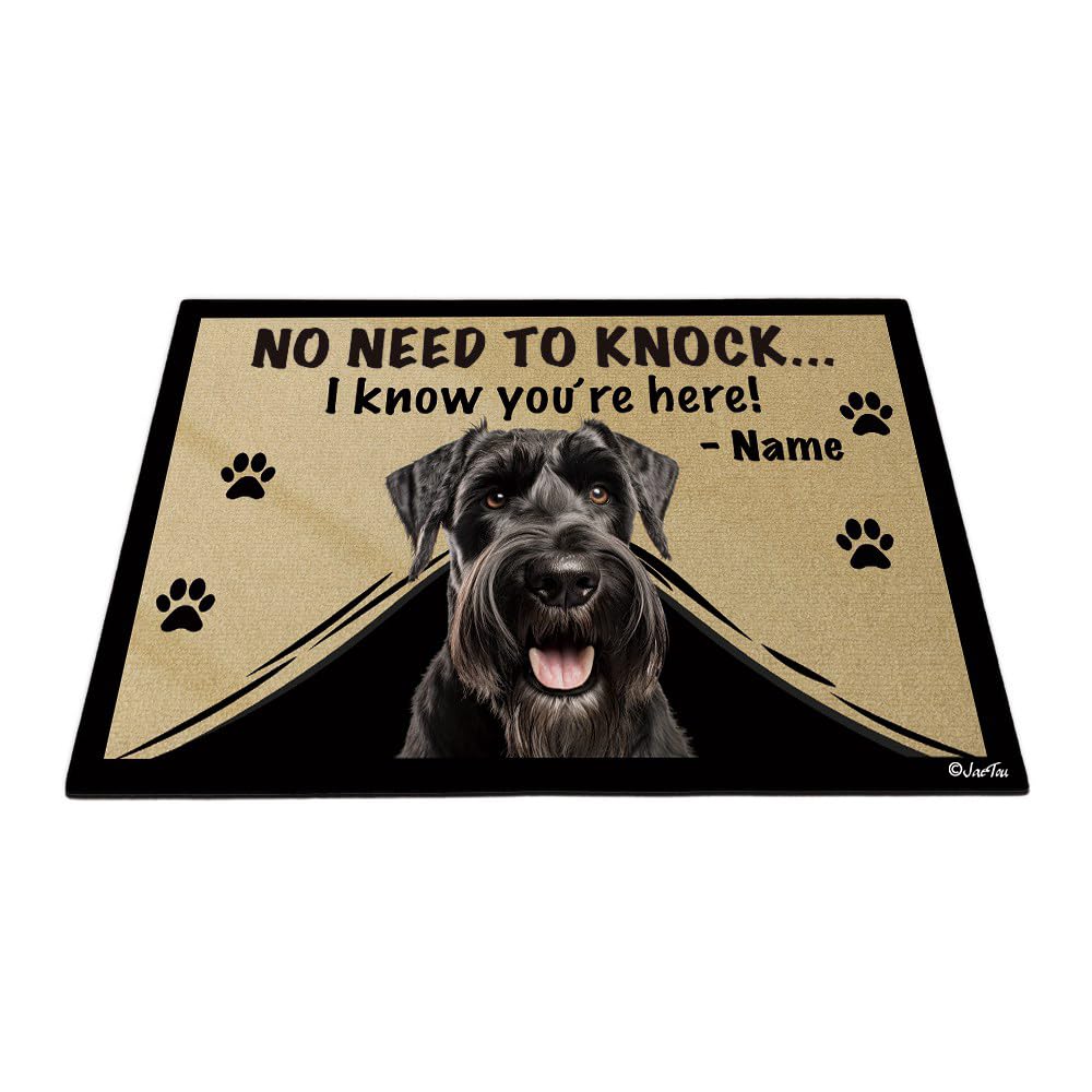 JaeTou No Need to Knock I Know You're Here Welcome Doormat Giant Schnauzer Dog Decor Funny Customized Floor Rug for Dog Lover, 27.5x17.7 Inches