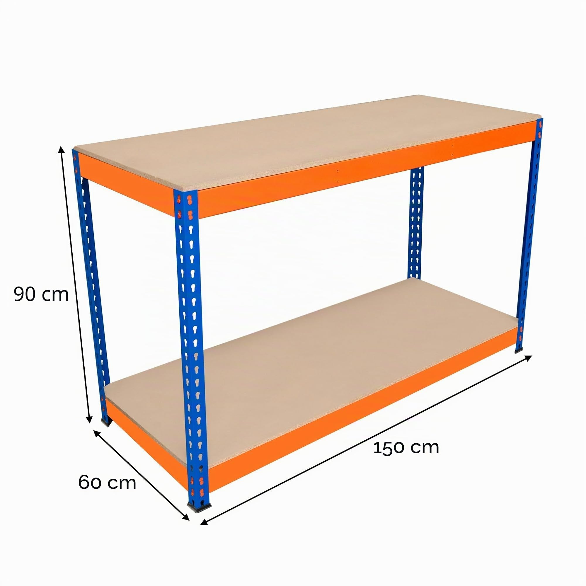 Établi Ajustable à 2 Niveaux S-Rax, Plan de Travail en Bois Aggloméré Robuste, Capacité 300kg, Bricolage Atelier Garage, Assemblage Sans Boulons, Pieds en Caoutchouc, 6 Renforts [150cm x 60cm x 90cm]