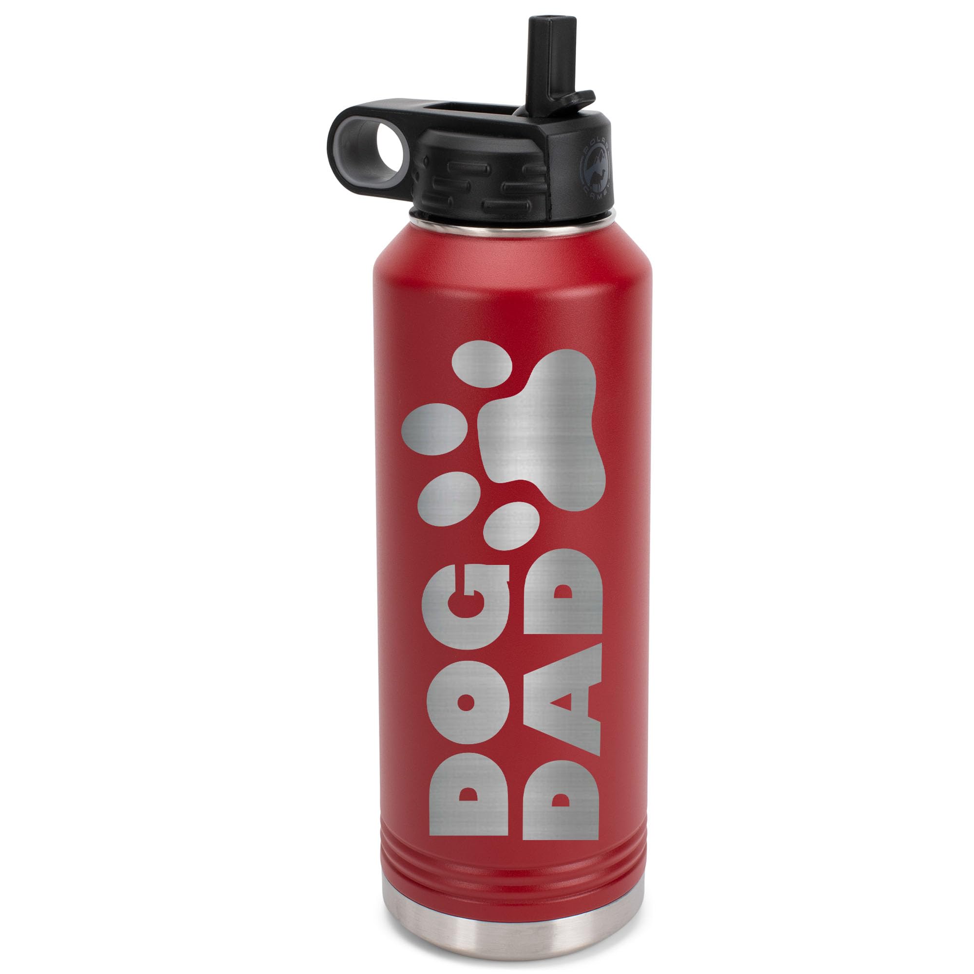 Elanze Designs Dog Dad Pawprint Red 32 ounce Stainless Steel Water Bottle With Straw