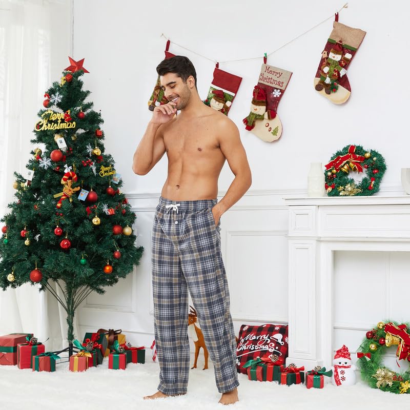 Image of U2SKIIN Mens Fleece Pajama Pants, Warm Plaid Lounge Pj Bottoms