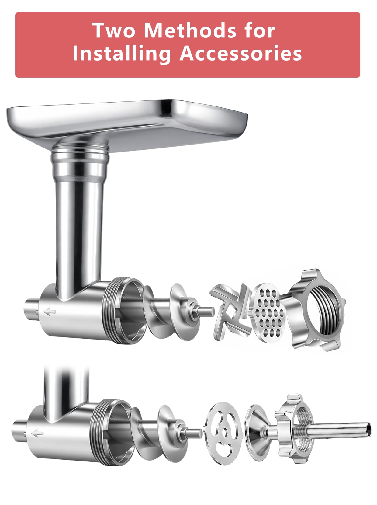 Picadora de carne y cepilladora para trituradora de papel para batidora KitchenAid, batidora de accesorios Kitchenaid con 3 cuernos de relleno de salchichas, 3 cuchillas, 4 accesorios para muñecas de