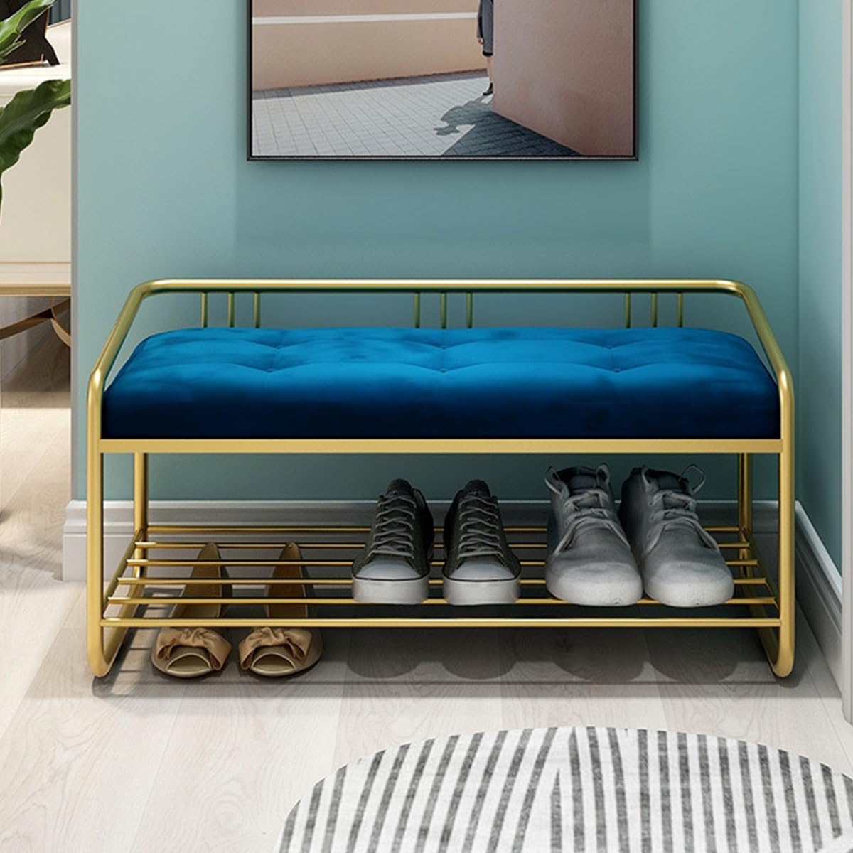MSHGSKU 2-Tier Shoe Storage Bench with Padded Seat Cushion, Stable Shoe Organizer for Bedroom, Living Room, Entryway