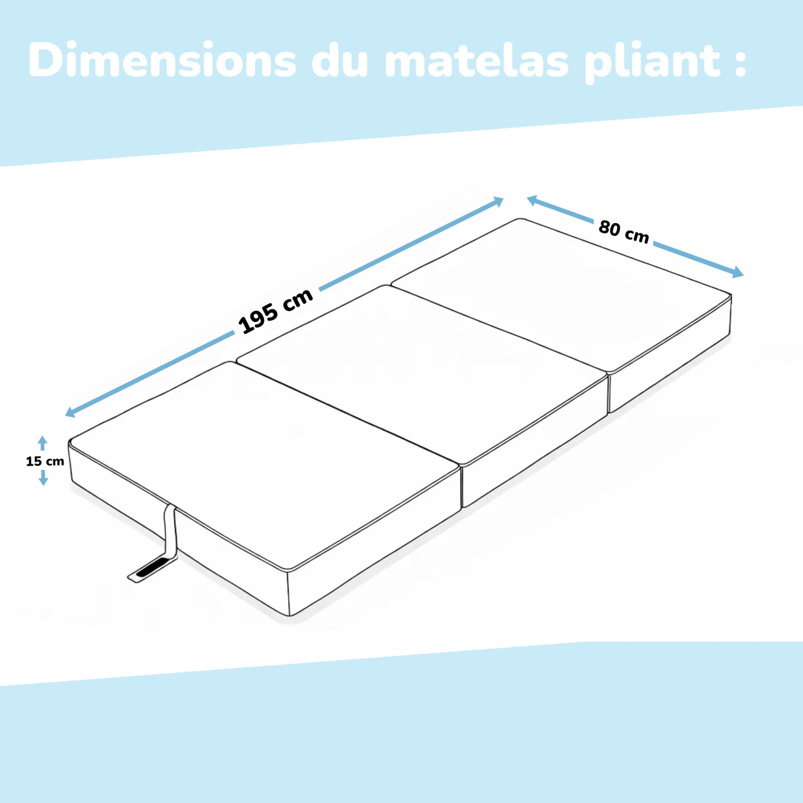 POKAR Matelas Pliable 80x195x15 cm | Matelas Pliant en 3 Parties | Matelas d'Appoint pour Invités et Camping | Matelas en Mousse Extra Épais, Housse Amovible | Oeko-TEX | Fabriqué en UE | Gris