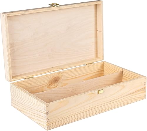 Miniatura 5 de Caja de madera de vino sin pintar para almacenamiento de regalo, 2 botellas, 13.77 x 7.87 x 3.93 pulgadas, soporte de madera natural, caja de lujo