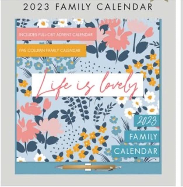2023 Spiral Bound Wall Hanging Memo Family Calendar with Wipe Pen & Pull Out Advent Calendar | Month To View | With 5 Columns 2 Designs - Floral or Tropical Nature (Floral)