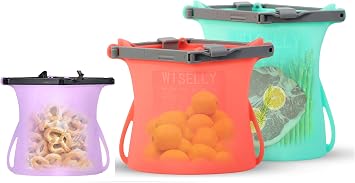 Bundle 1L + 2L + 3L Reusable Silicone Stand Up Food Storage Bags Silicone Freezer Bags