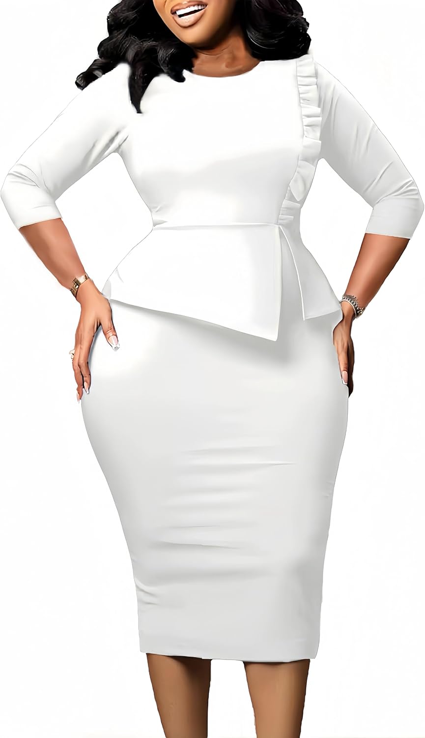 Midi Dress for Women Elegance Church Dresses Office Work Bodycon Pencil Dress Casual Spring and Autumn Business Outfits