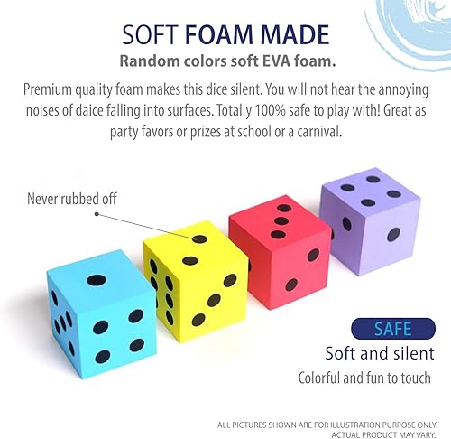Vista 4 de Deke Home - Juego de dados de espuma (paquete de 4), dados grandes para aula y escuela en casa, varios colores brillantes, grandes de 1.96 pulgadas
