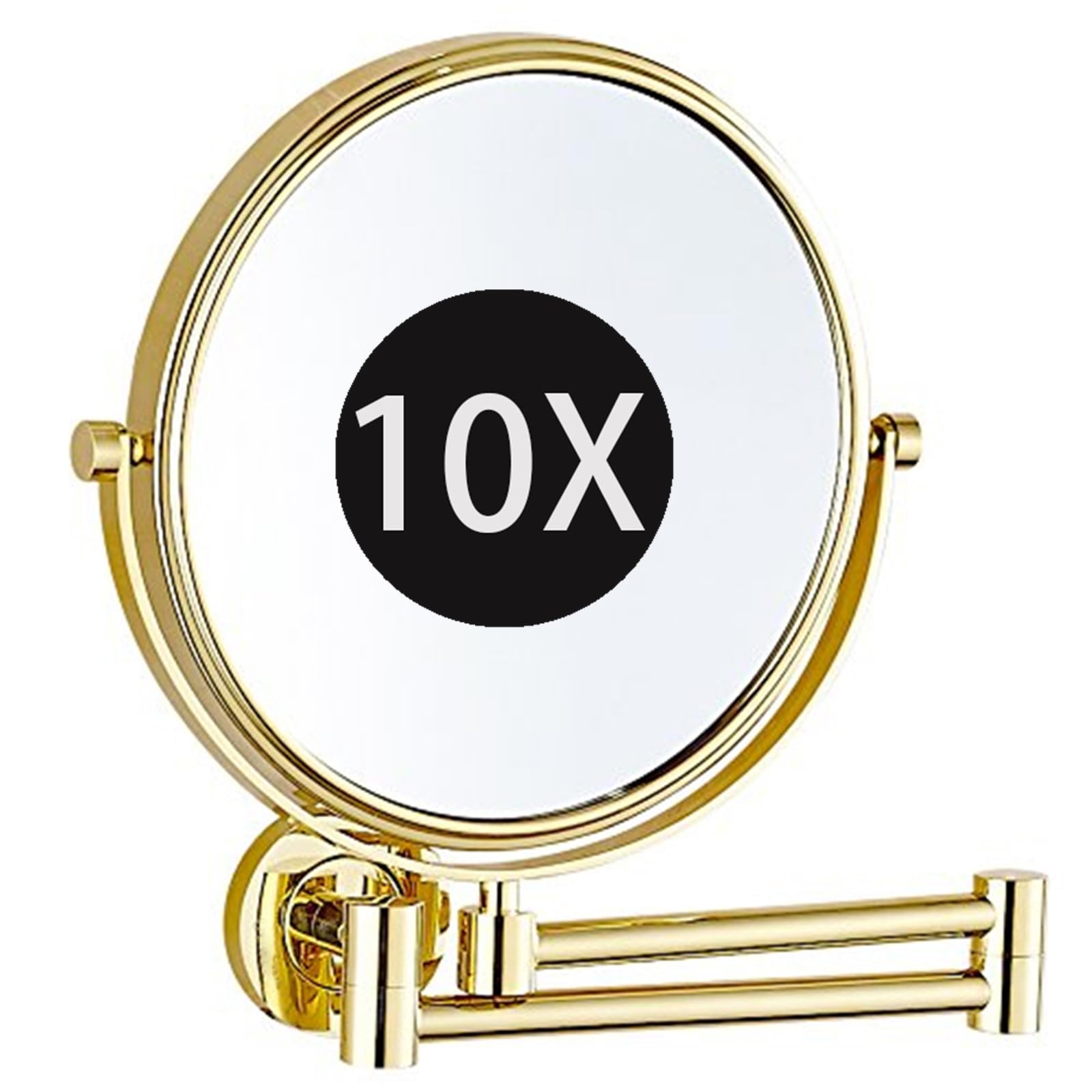 Zysfadc 8" Wall Mounted Makeup Mirror, Double Sided 1X/10X Magnifying Shaving Vanity Mirror, 360 Rotation Adjustable Arm for Daily Use,Gold
