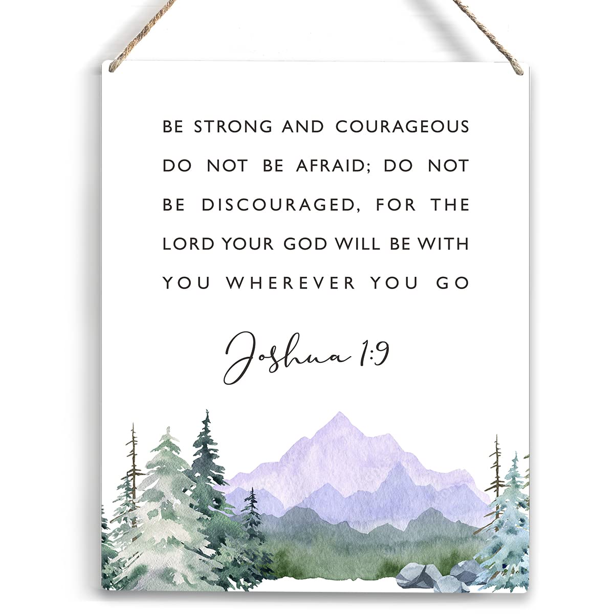 Be Strong and Courageous Bible Verse Wood Sign Rustic Joshua 1:9 Watercolour Christian Wooden Hanging Plaque for Home Nursery Wall Art Decoration 8 x 10 Inches Present