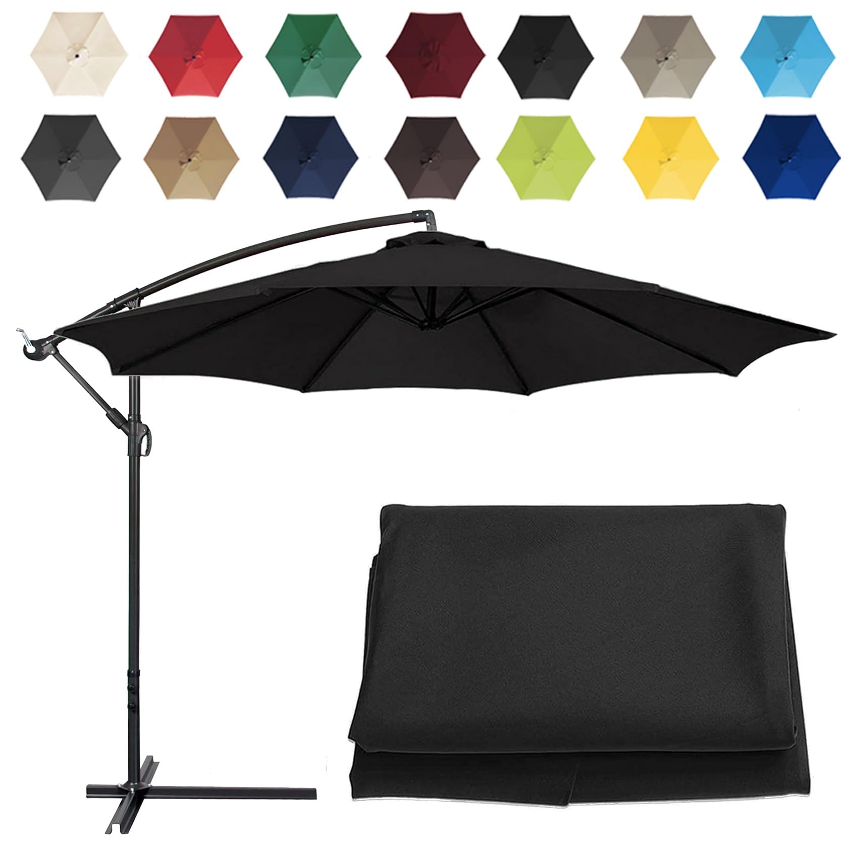Cmjymx Unisex Black Replacement Parasol Canopy Sun Umbrella Replacement Cloth For 200Cm-6 Arms 2.7M-6 Arms 2.7M-8 Arms 300Cm-6 Arms 300Cm-8 Arms(Color:,Size:6 Ribs-3M(9.8Ft))