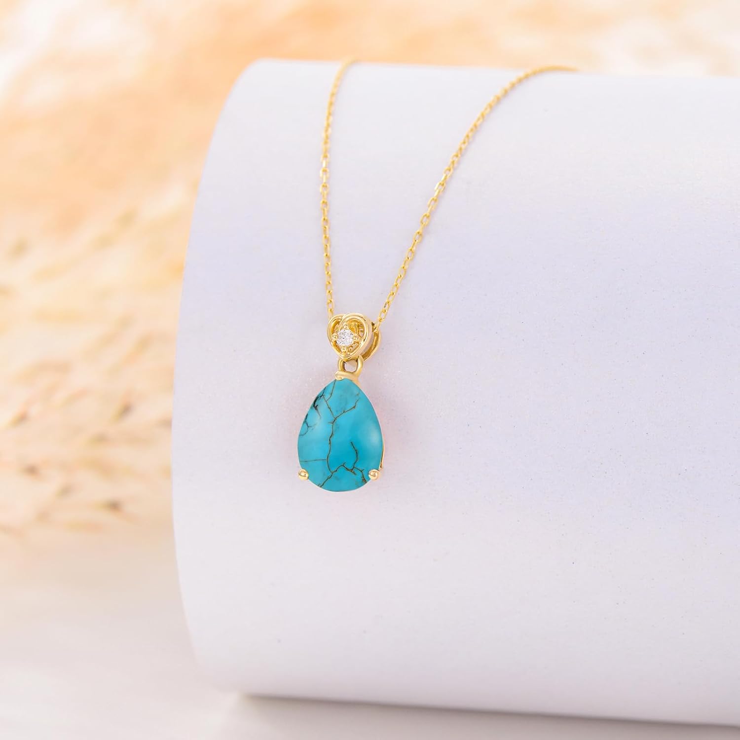 14k Gold Pear Gemstone Birthstone Necklace with Real Diamond(I2-I3 Clarity),2 Carat Teardrop Created Birthstone Anniversary Birthday Mother's Day Necklaces for Women Mom Her - Image 2