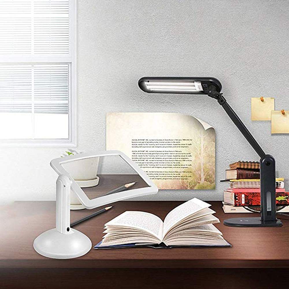 Lente d'Ingrandimento a Pagina Intera con Luce LED, Rotazione a 360 Gradi su Supporto, Lente d'Ingrandimento da Tavolo 3X per la Lettura a Pagina Intera.