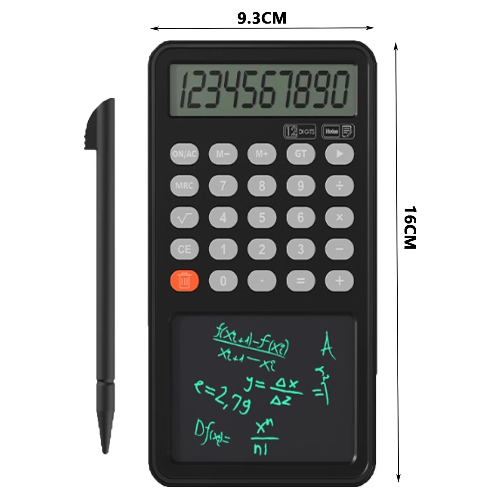 Calcolatrice scientifica con blocco di scrittura cancellabile, display a 12 cifre, per ufficio, casa, scuola, design compatto