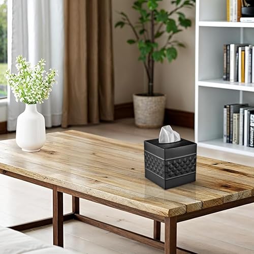 Miniatura 8 de Monarch Abode 29127 Caja de pañuelos hecha a mano con cubierta cuadrada y dispensador, estampado geométrico, accesorios de tocador de metal para