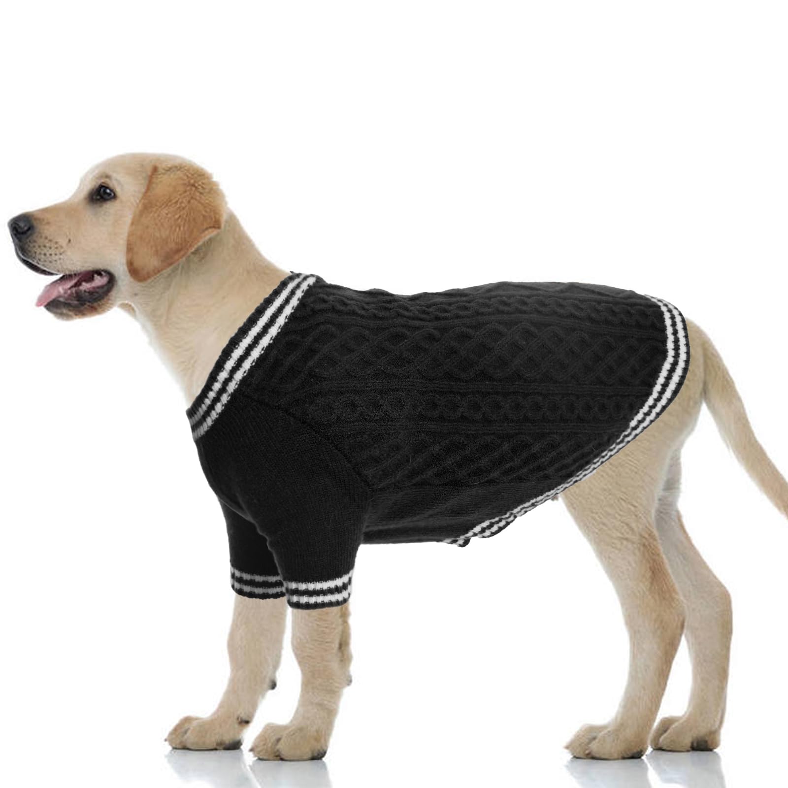 Pull-overs pour chiens chaud en tricot col en V noir taille 2XL extensible