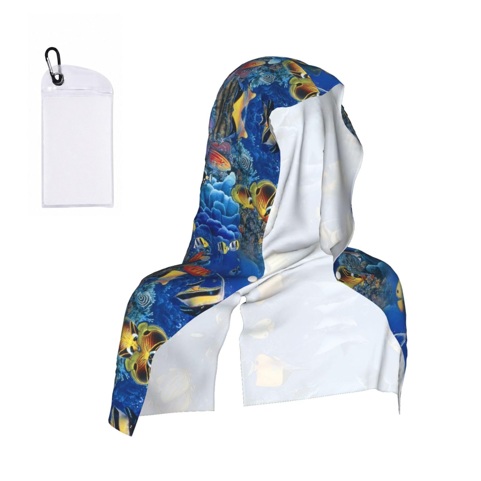 SATUSA Tropical Fishes Print Cooling Hoodie Towel, Cooling Towels For Neck And Face, Quick Drying Absorbent Cooling Head Towel Beach Camping Gym Construction(2pcs)