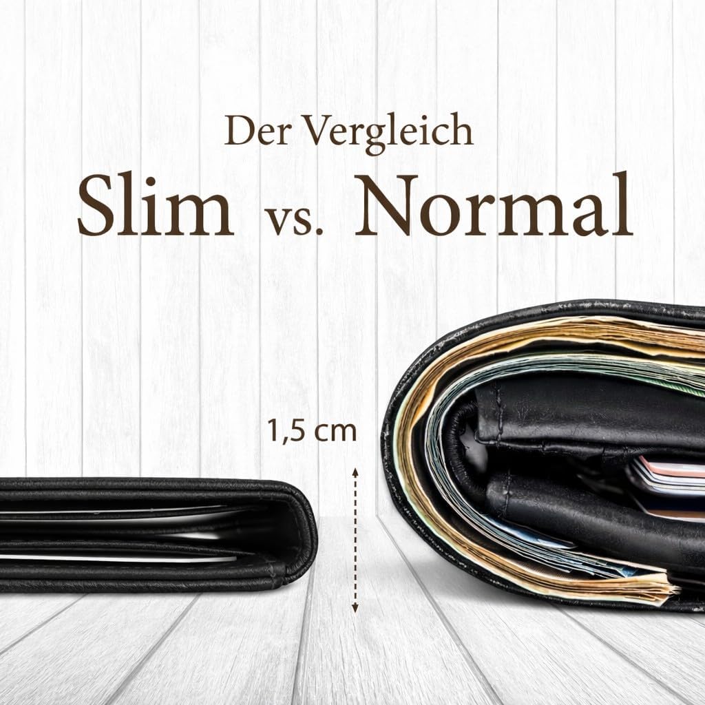 Corno d´Oro Handmade Men's Leather Wallet with Money Clip, Mini Slim Wallet with RFID Protection, Small Men's Wallet for 9 Cards without Coin Compartment in Gift Box, black, S, Minimalist image 3