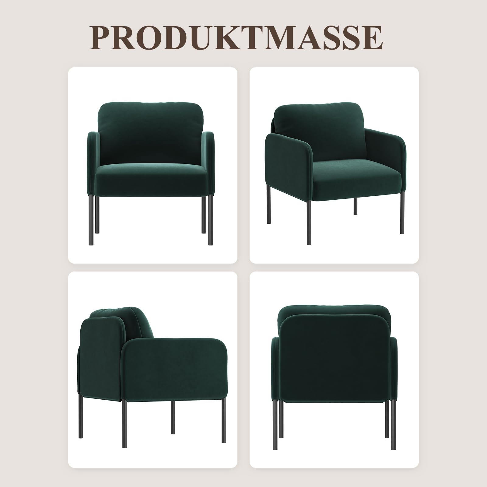 COLAMY Gepolsterter Ohrensessel 2er Set aus Samt – Moderner Lounge-Sessel mit weicher Rückenlehne, Komfortabler Sessel für Wohnzimmer, Schlafzimmer, Apartment & Leseecke, Grün