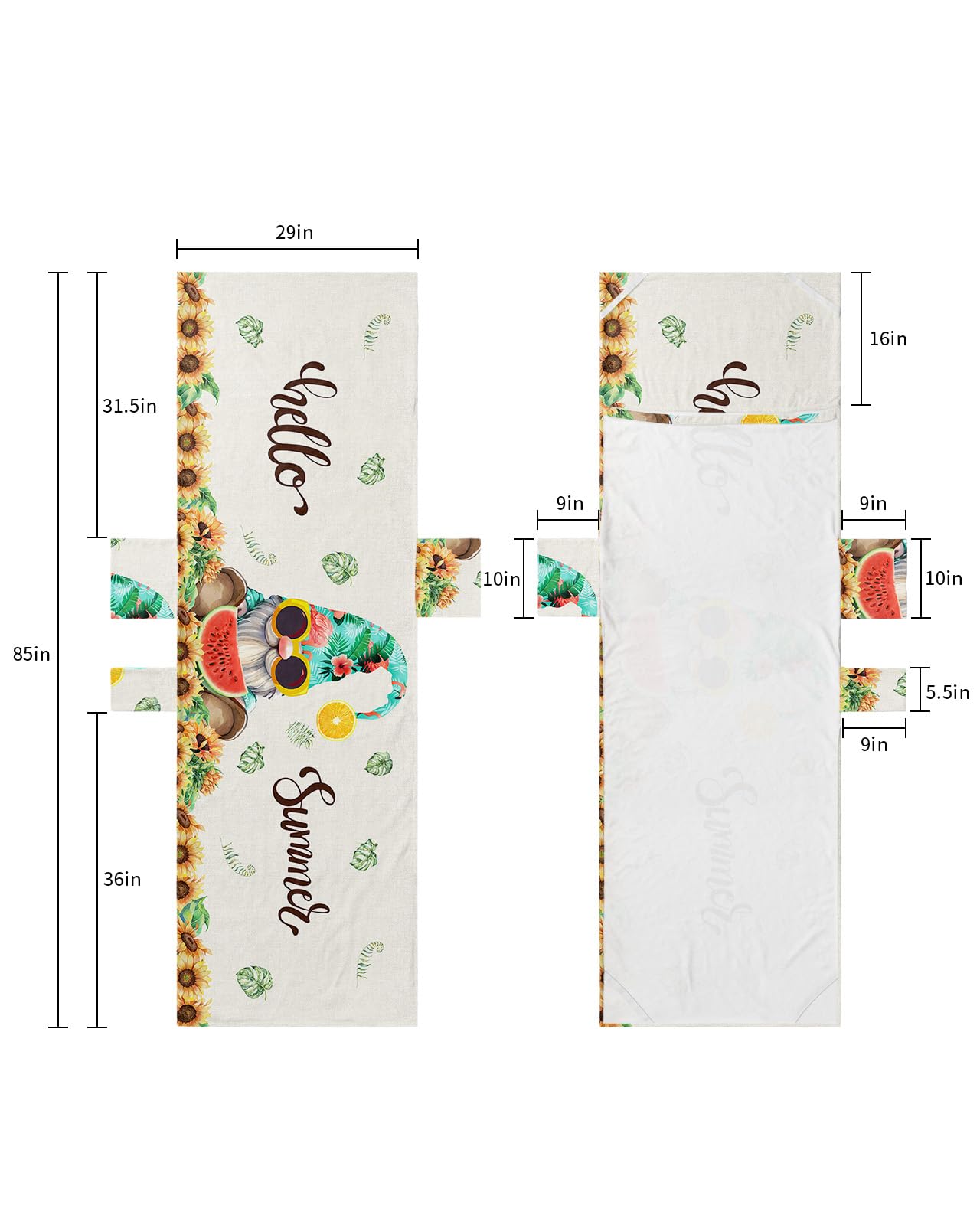 Sunflower Gnomes, Beach Lounge Chair Towel Cover, Soft Chaise Lounge Towel with Side Pockets Patio Pool Chairs Cover for Beach/Pool Sunbathing 29x85 Summer Tropical Palm Leaves Watermelon