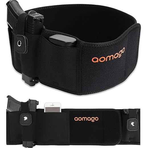 Belly Band Holster for Concealed Carry-Gun Holster for Women & Men Fits Glock, Smith Wesson, Taurus, Ruger, and More-Breathable Neoprene Waistband Holster for Most Pistols and Revolvers by Aomago
