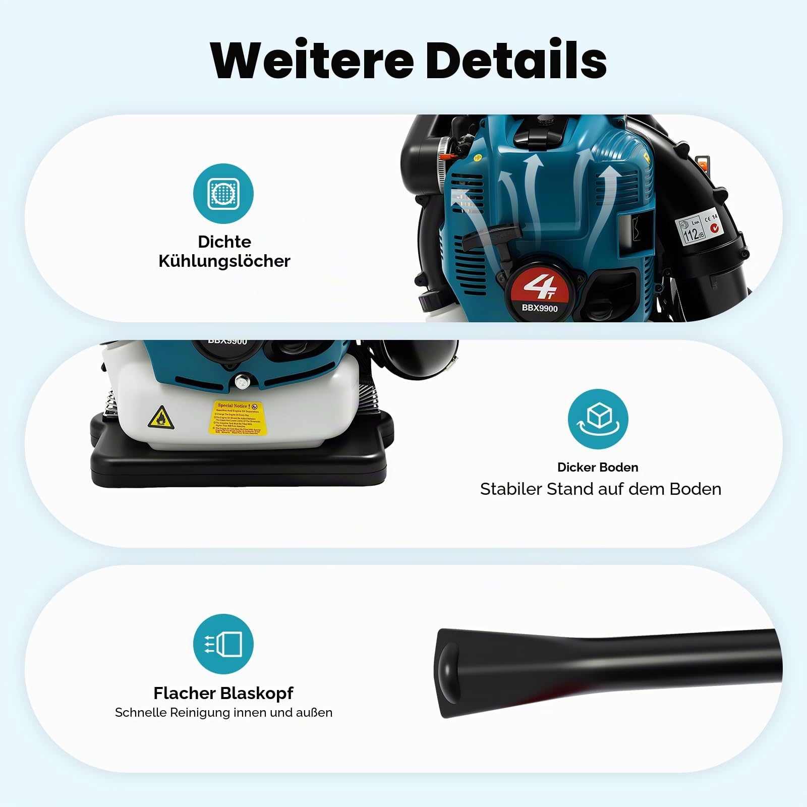 75.6cc 4-Takt Rucksack Benzin Laubbläser, 2600W Rucksackgebläse mit 498CFM Luftvolumen, Benzin Gebläse Laub Sauger, Leistungsstarke Rucksack Blatt Luftgebläse für Garten, 7000 U/min