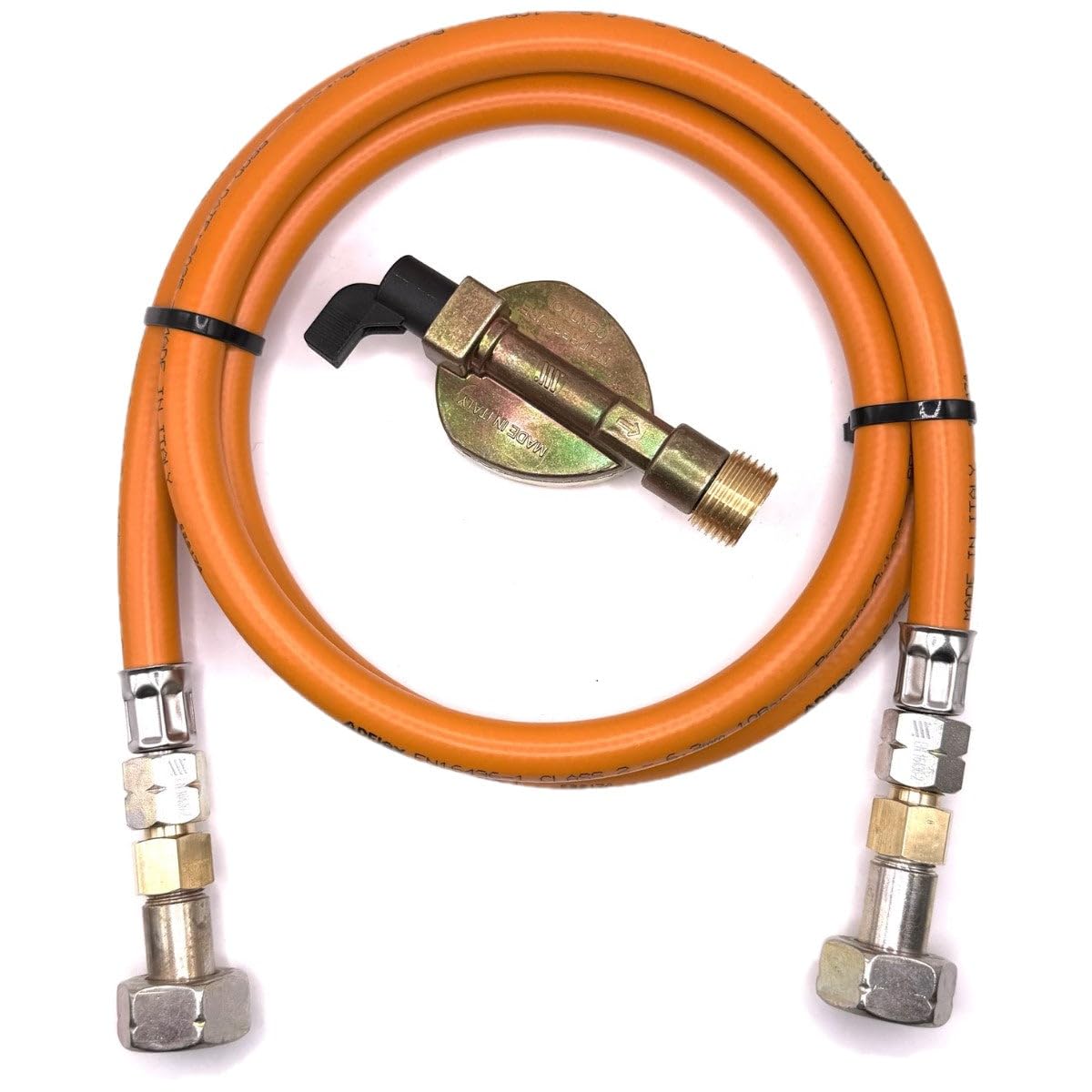 Tubo gas ad alta pressione GPL 1,5 m arancione – Adattatore per bombola gas da 20 mm con clip per attacco a 21,8 mm LH, senza valvola di non ritorno