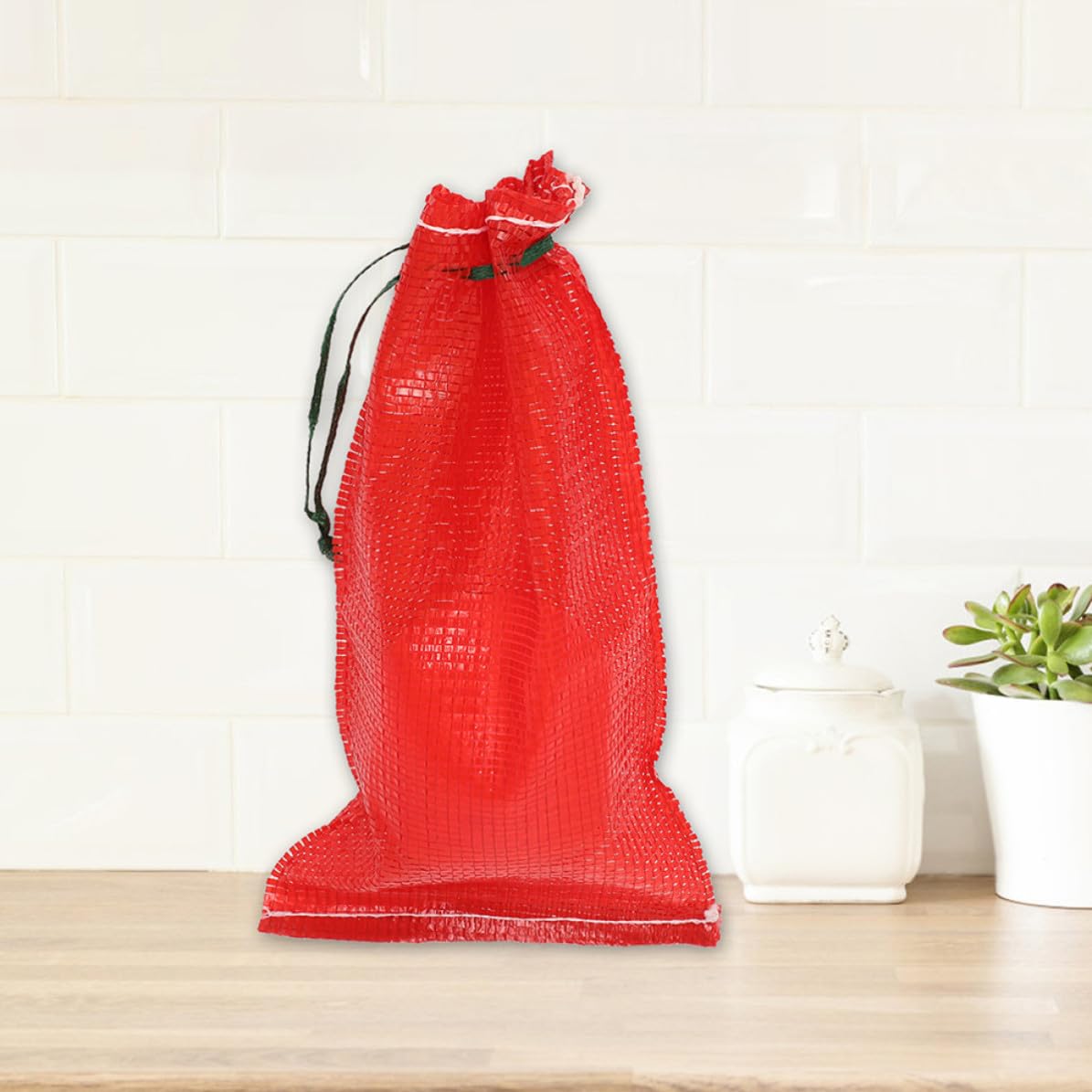 Genérico Bolsas, Almacenamiento en de Reutilizables Malla para Cordón Rojo 50 Gran Capacidad, Material Polipropileno, Ideales de Verduras y Mariscos Casa