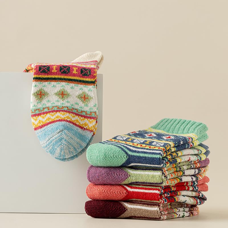 LKV 5 Pairs Wool Socks for Women - Cute Fuzzy Warm Colorful Crew Socks for Women Winter Christmas Stocking Stuffers Gifts3