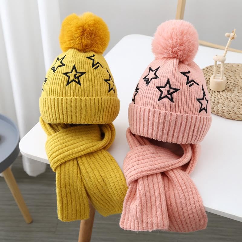 Gorro y bufanda para niños conjunto de invierno de punto de lana forrado y cálido 2
