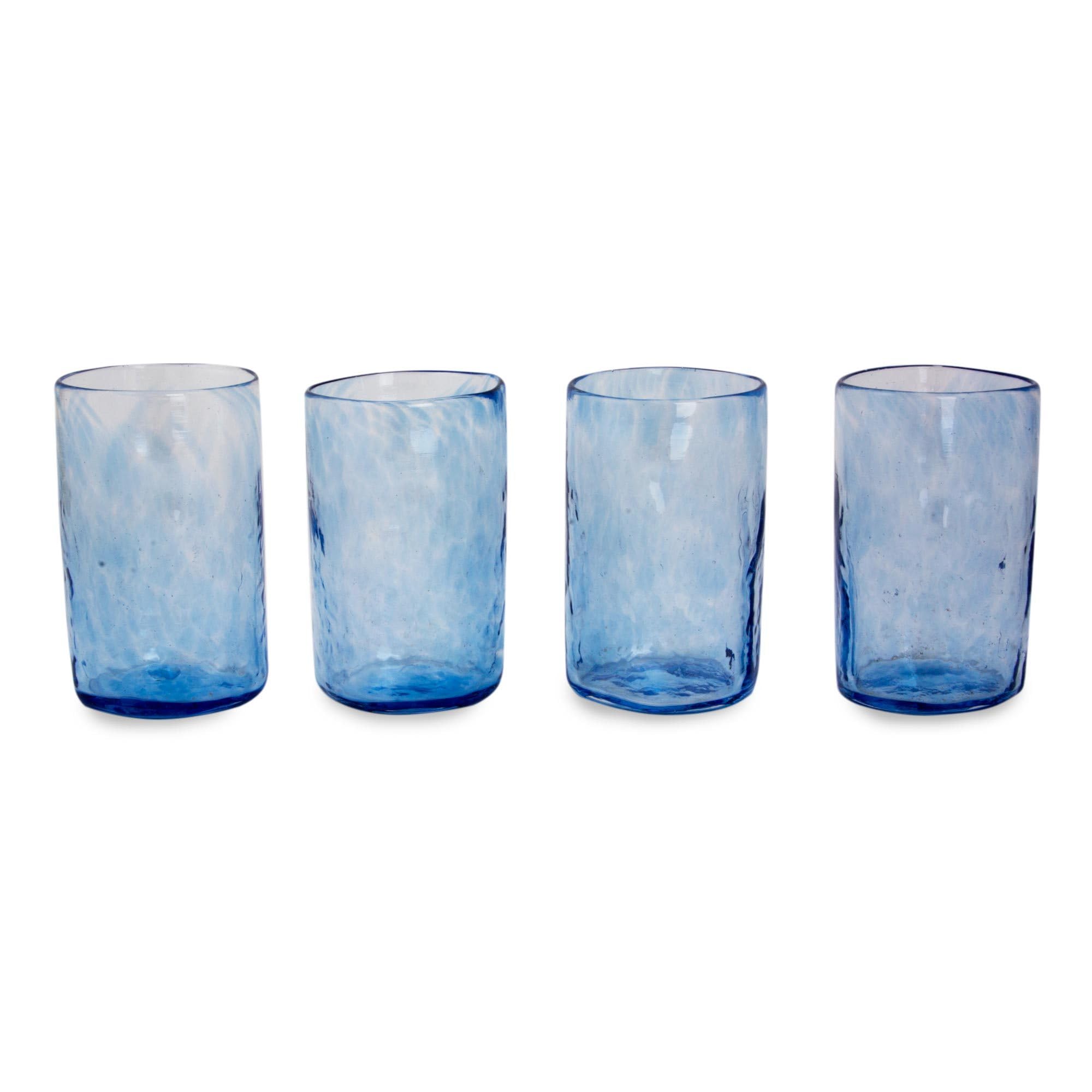 NOVICA Artisan Handblown Glass Tumblers Clear Blue Mexico Tableware Drinkware Water Recycled Azure Mist Set of 4