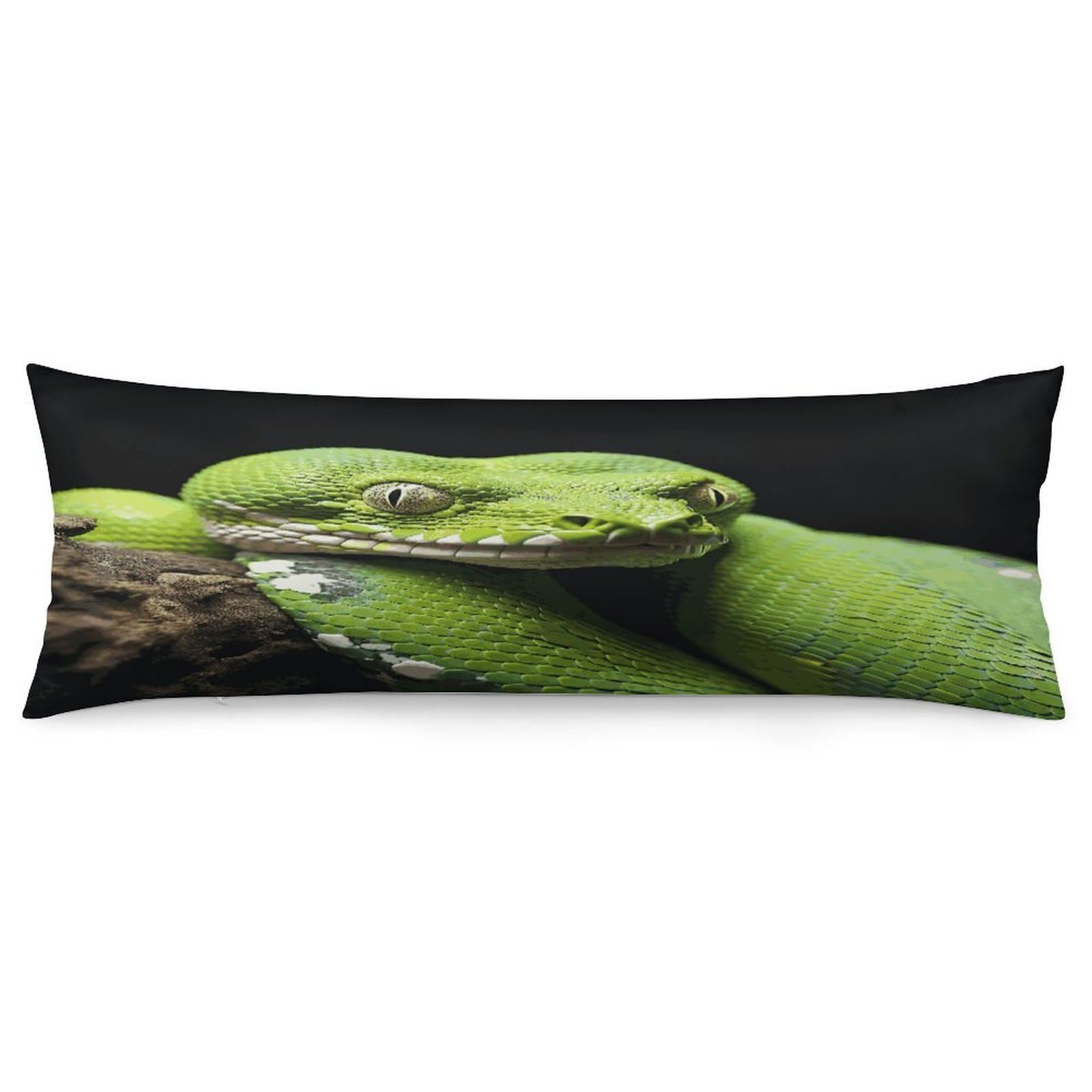 Cute Green Tree Python Pillow Case Soft Breathable Long Pillowcover Pillow Protector Suitable for Sofas Car Chairs and Any Room