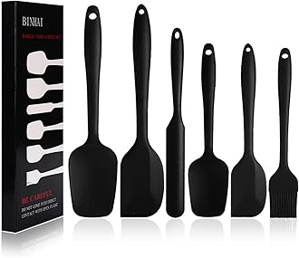 BINHAI Silicone Spatula Set - Black 6 Piece Non - Stick Rubber Spatula with Stainless Steel Core - Heat-Resistant Kitchen Utensils Set for Cooking, Baking and Mixing