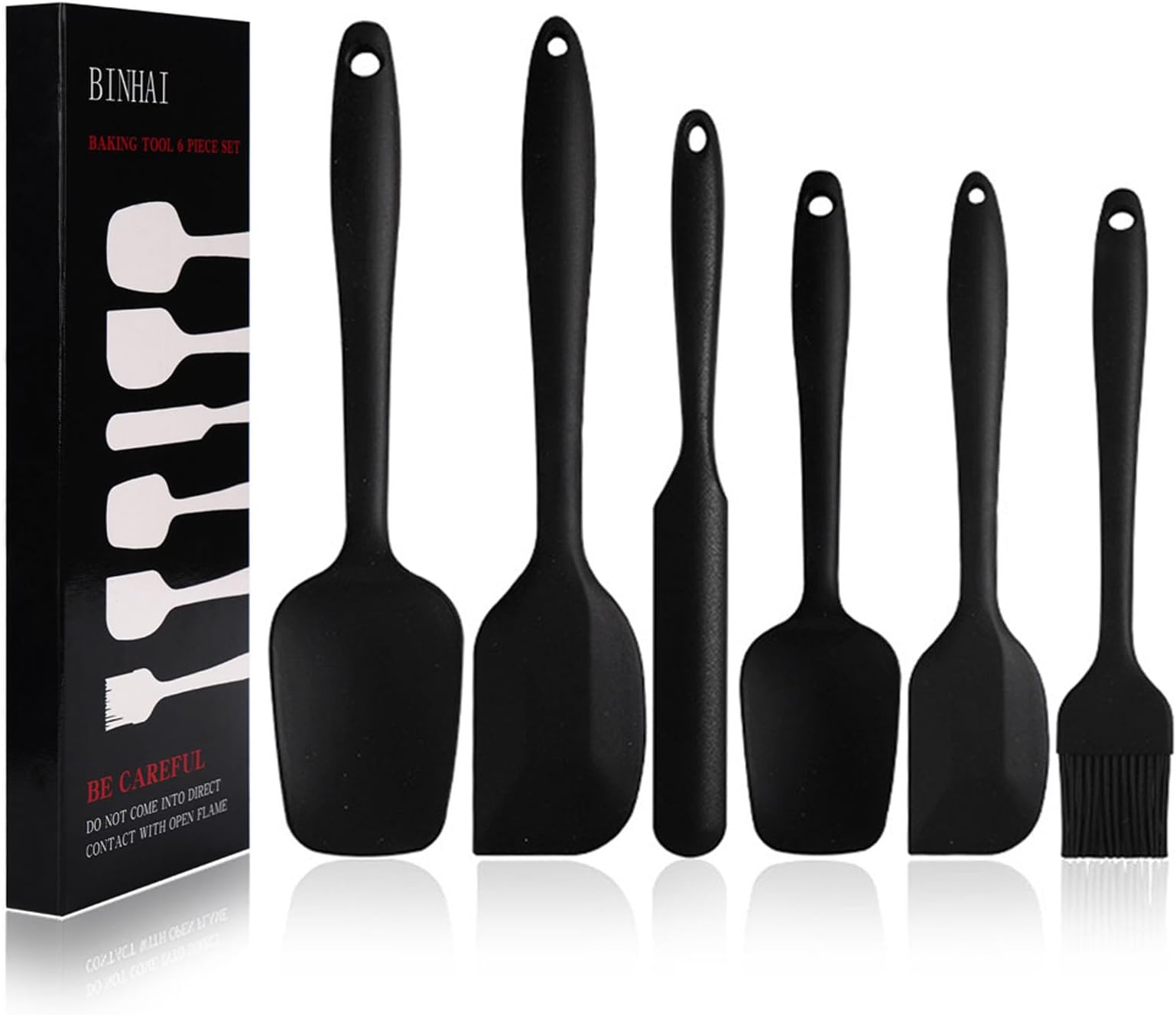 Silicone Spatula Set - Black 6 Piece Non - Stick Rubber Spatula with Stainless Steel Core - Heat-Resistant Kitchen Utensils Set for Cooking, Baking and Mixing