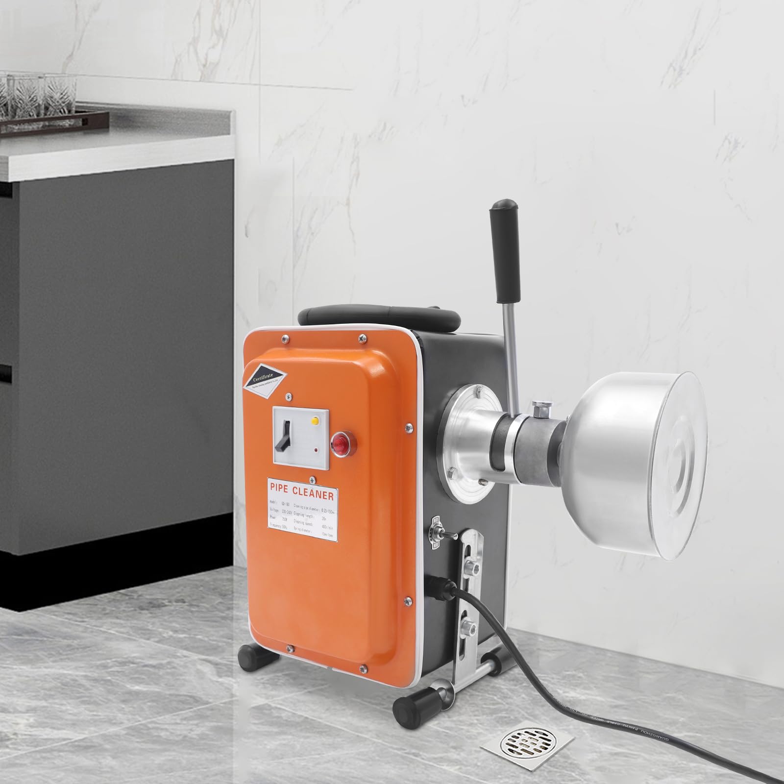 750W Rohrreinigungsmaschine Elektrisch mit 20m Spirale, Rohrreiniger Abflussreiniger Maschine 400 U/min, Abflussreinigungsgerät für Küche Bad Toilette, inkl. Handschuhe & Zubehör