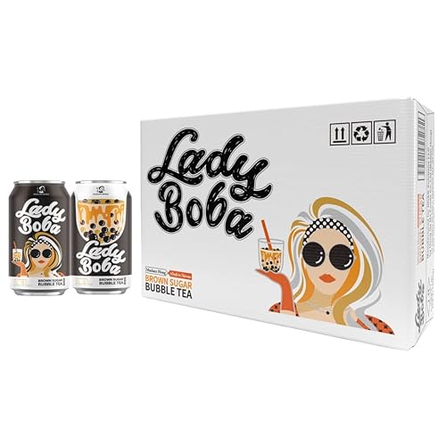 Paquete de 24 latas Lady Boba 24 latas Té de burbujas con leche con perlas Boba en una lata 107 onzas con tarjeta de agradecimiento Elige uno de una