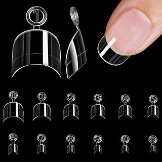 Soft Gel False Nail Tips 600Pcs Half Cover Extra Short Oval Round for Nail Extension Home DIY Manicure Salon Supplies, Pre-shaped Acrylic Clear Press On Nails Women Girls, 12 Sizes, BlueZOO