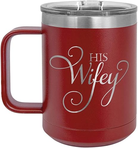 HIS WIFEY Taza de café granate de 15 oz con tapa deslizante | Taza de café de viaje aislada | Ideas de regalo únicas de mujeres u hombres | Compare