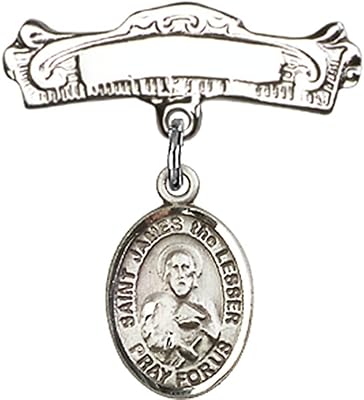 Sterling Silver Baby Badge with St. James The Lesser Charm and Arched Polished Badge Pin 7/8 X 7/8 inches