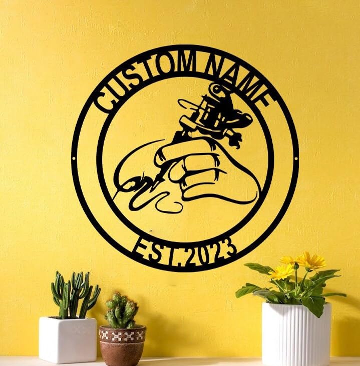 Personalized Tattoo Machine Metal Sign, Tattoo Artist Gift,Tattoo Machine Metal Wall Art, Custom Tattoo Shop Decor, Tattoo Studio Wall Decor, Metal Art, Housewarming Gift, Home Décor