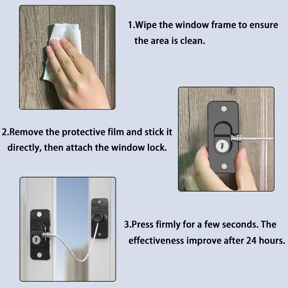 4 limitatori per finestre, autoadesivi, per la sicurezza domestica, limitatori per cavi di sicurezza per finestre in UPVC, porta del frigorifero, sicurezza per animali domestici, a prova di bambino